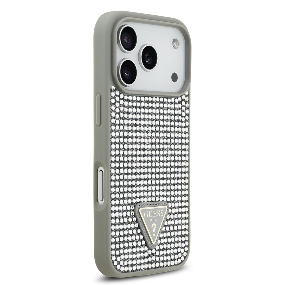 Guess iPhone 17 Pro Orjinal Lisanslı Taşlı Arka Yüzey Üçgen Logolu Telefon Kılıfı Guess iPhone 17 Pro Orjinal Lisanslı Taşlı Arka Yüzey Üçgen Logolu Telefon Kılıfı
